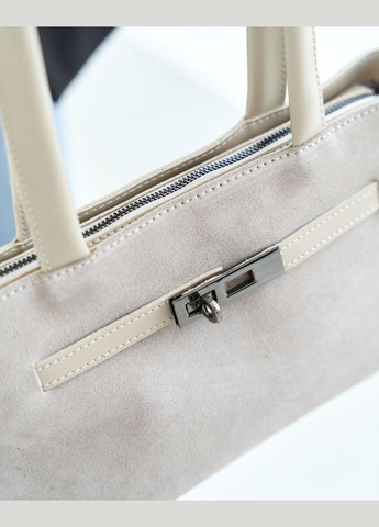 Жіноча сумка з відділенням на блискавці з вставкою з натуральної шкіри бежева «Карен» WeLassie (347018364)