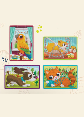 Набор деревянных пазлов "Животные" 4 шт. по 12 эл. B. toys Animal Wooden Puzzle Set Battat (338425533)