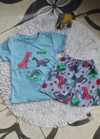 Голубой летний костюм (комплект) шорты футболка динозавр No Brand