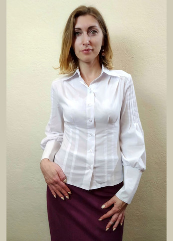 Деловая белая женская блузка с рукавом "буф" Р01 2 Льва (342415066)