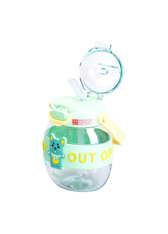 Бутылка для воды детская с трубочкой 580 мл с ручкой и ремешком Зеленая HP-14-37GR Yiwu (353503109)