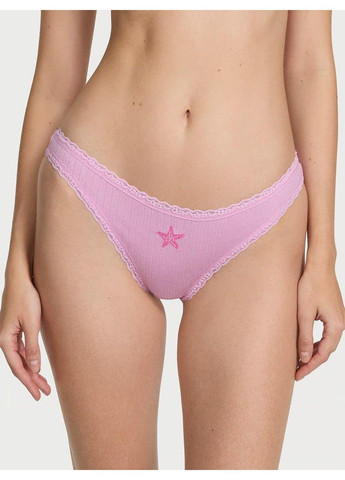 Трусики-стринги женские хлопковые The Lacie Cotton Lace-Waist Thong розовые Victoria's Secret (348142939)