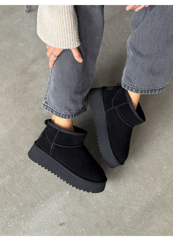 Черные угги платформа, натуральная замша, угги на платформе, зимние угги, зимние угги, низкая угги код 11192 Stilli (367832784)