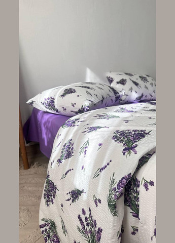 Постельное белье из натурального хлопка Ранфорс жатка Полуторный 150 x 210 см Фиолетовый с белым (П1Е54031) No Brand (308754845)