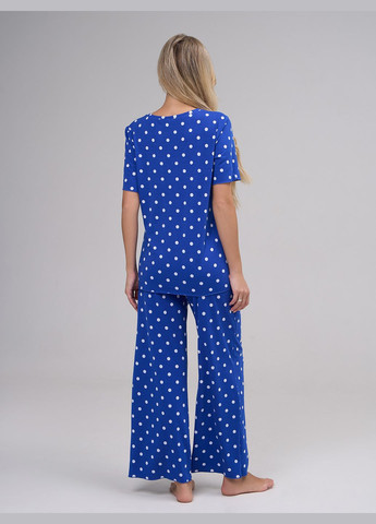 Синяя всесезон домашняя одежда футболка + брюки ISSA PLUS 14885