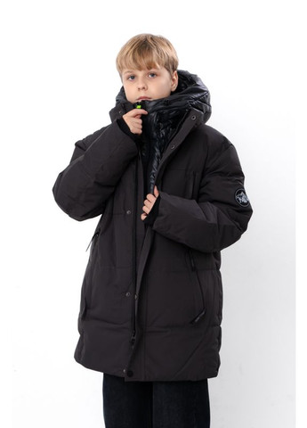 Темно-серая зимняя зимняя куртка для мальчика-подростка прямого кроя с двойной застежкой (p-18509) Носи своє