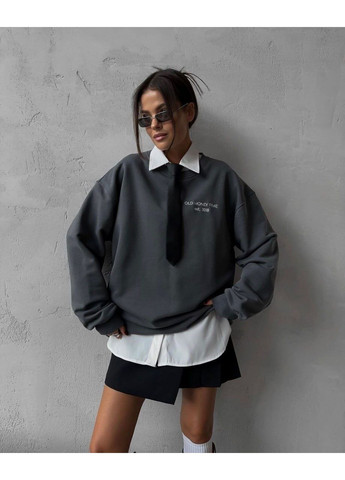 Сірий світшот жіночий old money — замір в описі Vione напис без декору (368708735)