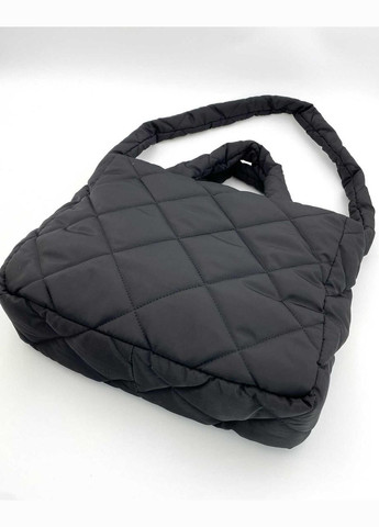 Жіноча нейлонова сумка м'яка геометрично стьобана «Деббі» з 2 ручками та ременем на плече чорна WeLassie (300171361)