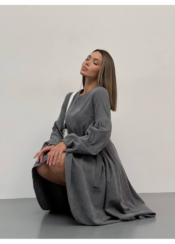 Серое коктейльное стильное платье из вельвета меди замер в описании DK/DL Мода без кордонів однотонное