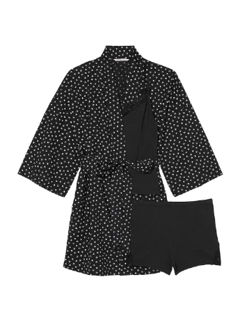 Чорна всесезон піжамний комплект 3-в-1 3-piece cotton pajama set black Victoria's Secret