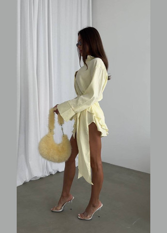 Светло-желтая повседневный рубашка однотонная Україна с длинным рукавом