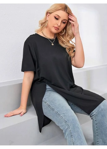 Стильна повсякденна туніка з трикотажу. З боку розріз. No Brand (396252479)