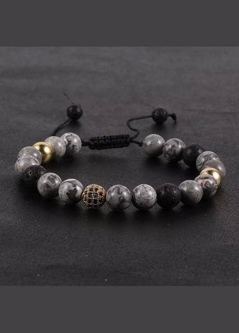 Браслет из яшмы и лавового камня с шаром золотого цвета на стяжке (90112) Hemst (301071137)