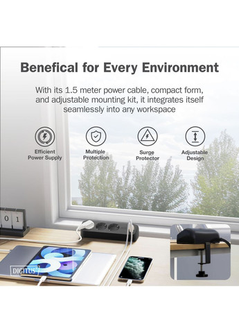Блок розеток Office, 3xSchuko, 2xUSB-A, 1xUSB-C, 16A, 1.5м, вилка Schuko, чорний Digitus (371633035)