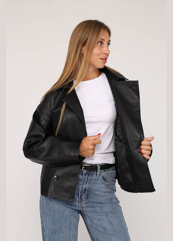 Чорна демісезонна куртка жіноча з еко-шкіри колір чорний цб-00278214 Yuki