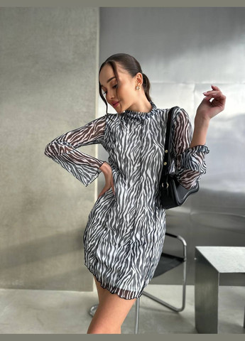 Черно-белое кэжуал, вечернее трендовое стильное мини платье зебра Vakko зебра