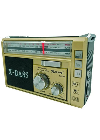 Радіоприймач на акумуляторах та на батарейках RX-381/2 USB+SD LED з ліхтариком Gold (1756375738) Golon (335419323)