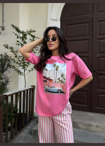 Женская яркая базовая хлопковая футболка с веселым принтом розовый хлопок. Україна - (339402815)