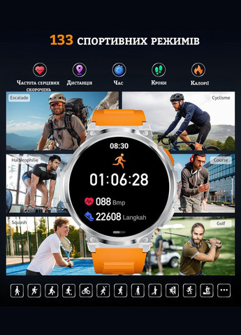 Мужские смарт-часы Men's Premium 1.85" для военных со светодиодным фонариком с Bluetooth-звонками водонепрониц Smart Watch (333827475)