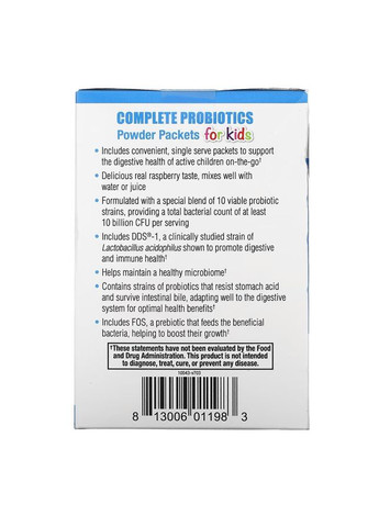 Пробиотики и пребиотики Complete Probiotics for Kids, 30 пакетиков Малина Dr. Mercola (324419984)