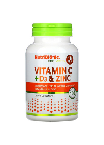 Витамины C + Д3 + Цинк Immunity поддержка иммунитета 100 капсул NutriBiotic (264739675)