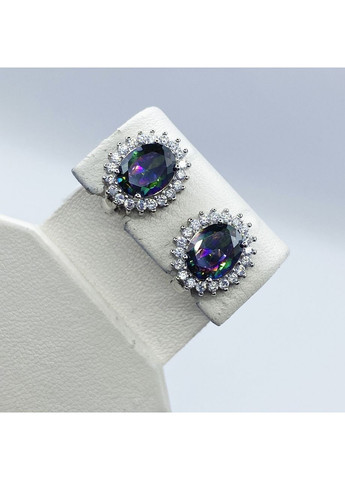 Сережки срібні з містик топазом і кубічним цирконієм 5,8 г No Brand (369736699)