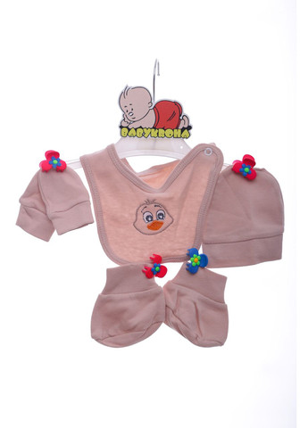 Бежевий демісезонний чоловічок трикотажний з шапкою та царапками з курчам бежевий 50 см (41823) BABYKROHA