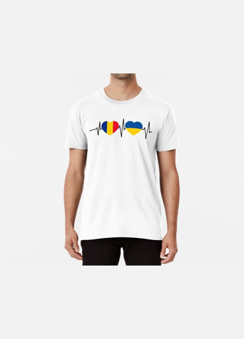 Біла чоловіча патріотична футболка з принтом romania ukraine румунія україна Stedman