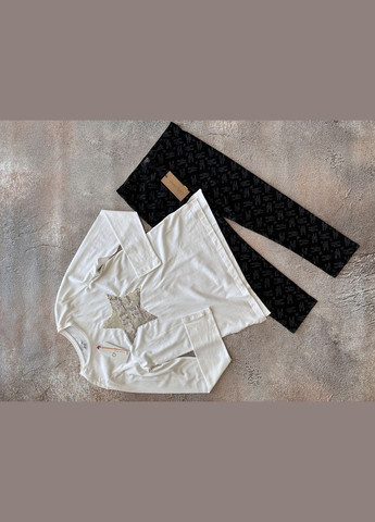 Білий демісезонний комплект для дівчинки лонгслів білий з зіркою 2000-86 + легінси чорні трикотажні 2000-87 (170 см) OVS