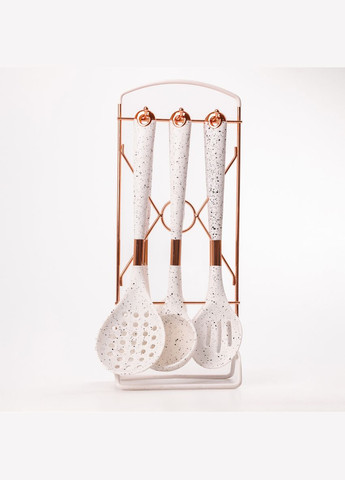 Набор кухонных принадлежностей Гранит 6 штук на подставке, белый TS Kitchen белые,