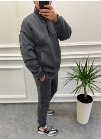 Графітовий зимній чоловічий спортивний костюм із тринитки на флісі брючний Україна