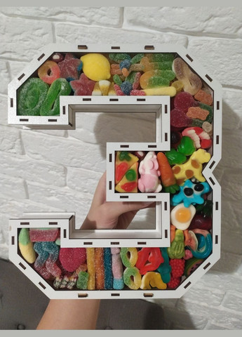 Мармеладный бокс, подарочный набор на юбилей девушке, любимой, сестре, подруге, дочери, день матери цифра "3" Trolli (307812920)