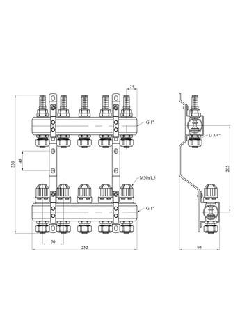 Коллектор в сборе на 5 выходов с евроконусами, хромированный KR-20160 Karro (332958656)
