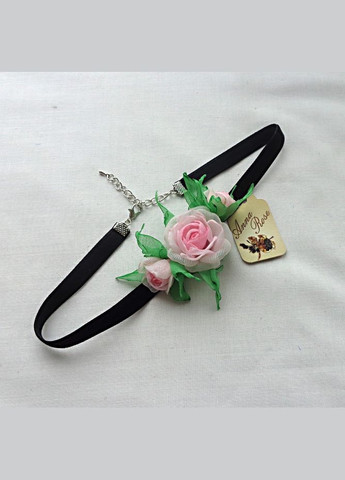 Чекер чорний оксамитовий з квіткою на шию "Рожеві чайні троянди" No Brand (358224350)