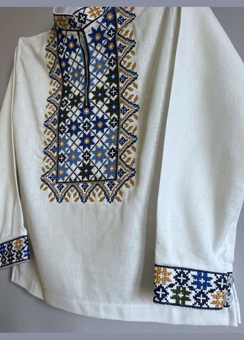 Молочна стильна дитяча вишиванка для хлопчика «зоряний оберіг» візерунок орнамент льон (316258188)