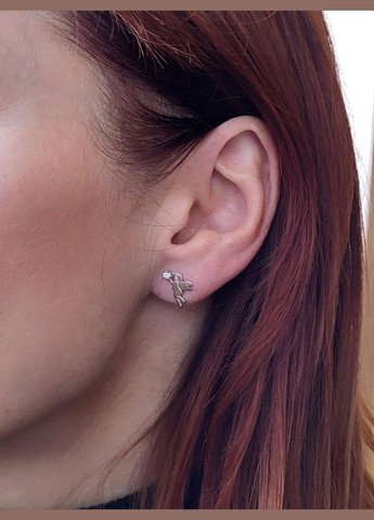 Срібні сережки гвоздики Янголятко з Білим каменем срібло 925 проби Родоване 5428р 1.40г No Brand (306741757)