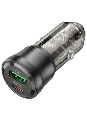 Автомобильное зарядное устройство 1xUSB-C PD + 1xUSB 38W прозрачный черный (6941991106965) Borofone 1xUSB-C PD + 1xUSB 38W car adapter transparent bla (401747749)