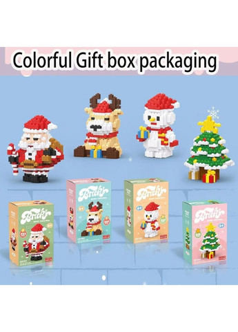 Різдвяний конструктор 4в1 Санта, Олень, Сніговик і Ялинка, 2803 деталей у подарунковій упаковці — великий святковий набір No Brand (364191334)