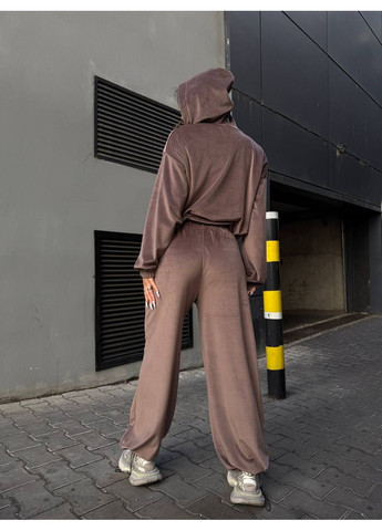 Велюровий жіночий костюм на блискавці кавового кольору 35033 Fashion (362572137)