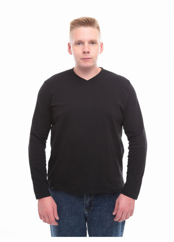 Черный демисезонный повседневный лонгслив Jean Piere однотонный