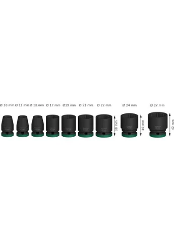 Набор ударных торцевых головок Professional 1/2" 9 шт. для слесарных работ гаечные головки 10-27 мм. Bosch (381235178)