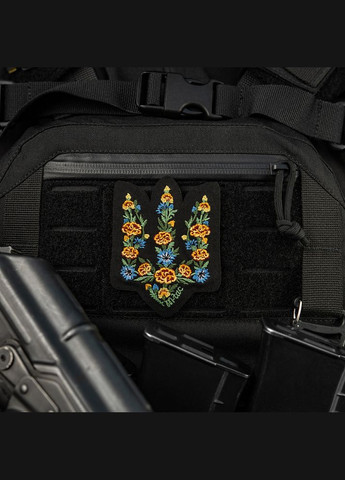 Нашивка Тризуб Чорнобривці (вишивка) Black M-TAC (315047663)
