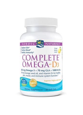 Жирні кислоти Complete Omega-D3, 60 капсул лимон Nordic Naturals (324419579)