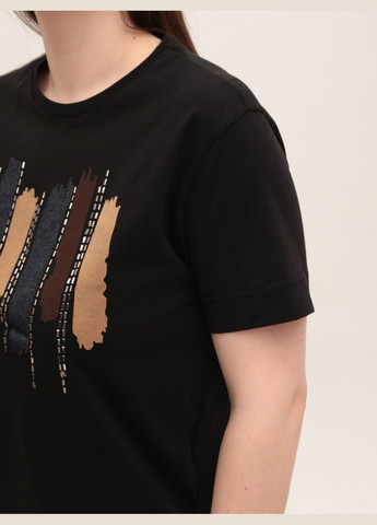 Жіноча футболка чорна пряма з принтом MDG Пряма - (323202289)