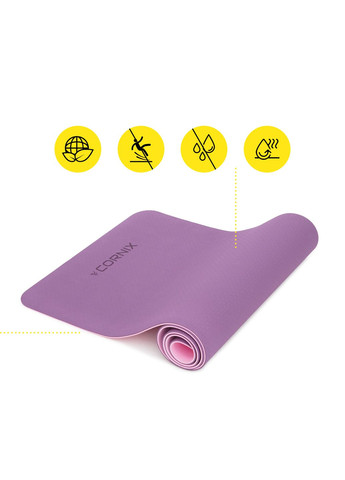 Килимок спортивний TPE 183 x 61 x 0.6 см для йоги та фітнесу XR-0007 Plum/Rose Cornix (318867482)