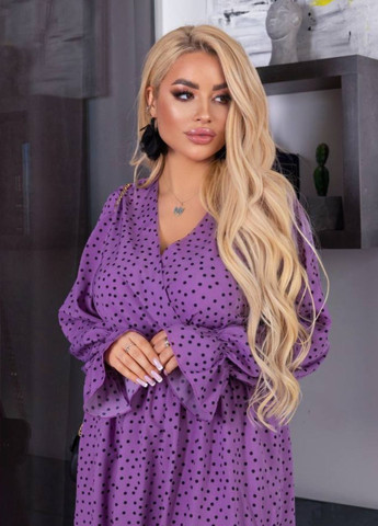 Фіолетова повсякденний елегантна повсякденна сукня в горошок No Brand в горошок