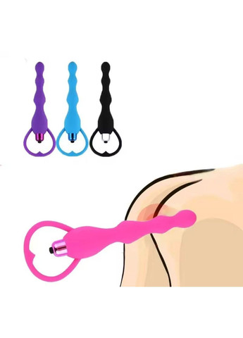 Пробка-вібратор силіконова анальна рельєфна блакитна вібратор намисто з кульок No Brand (313241102)