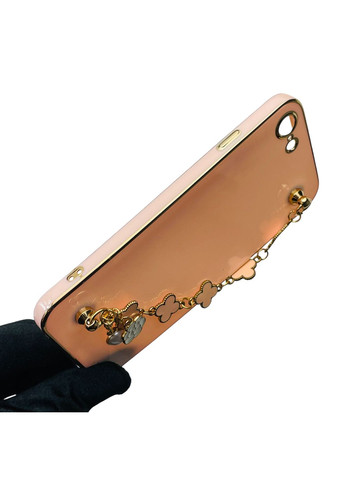 Чехол для телефона iPhone 7 женский с ремешком и украшениями и золотой окантовкой на айфон 7 пудровый gs1 Apple (366231636)