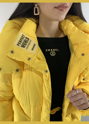 Жовта куртка жіноча, жовтого кольору, з капюшоном, на сінтепоні Kor@Kor