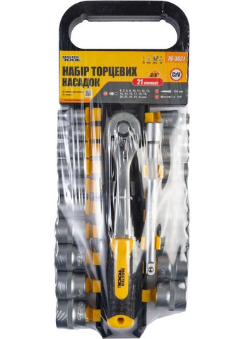 Набір головок торцевих 6-гранних ⅜" 6-24 мм з тріскачкою 72 зубці подовжувач CrV 21 шт 78-3821 Mastertool (364121329)